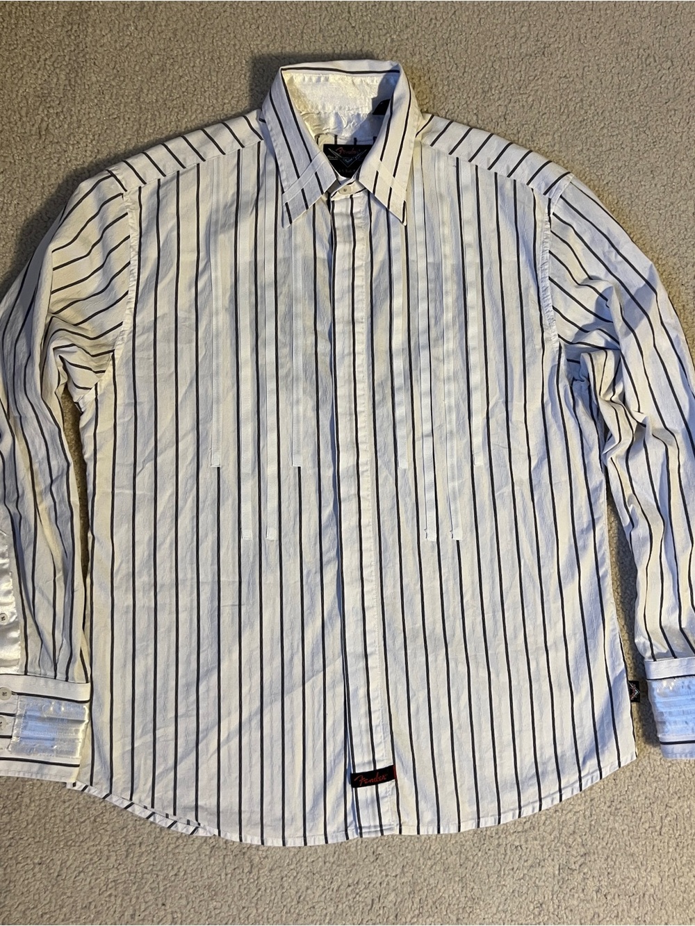 Vintage Fender Custom Shop Rock & Roll Religion Shirt Mens L Striped Y2K Button⁠